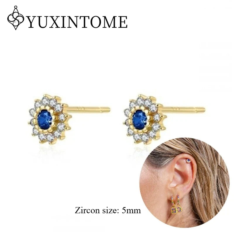 925 Sterling Silver Ear needles Crystal Zircon Small studs Earrings for Women gold-plated round Piercing Earrings New in 2022