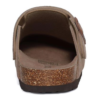 Crestar Women's Suede Clogs with Adjustable Strap Adult Fashion Cork Footbed Leather Mules New Outdoor Comfortable Potato Shoes