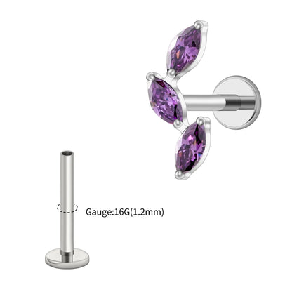 Right Grand ASTM F136 Titanium Triple Marquise Labret Stud 16G CZ Cluster Climber Cartilage Earring Tragus Helix Ear Piercing
