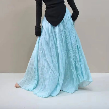 Pleated Long Skirts Women 2026 Spring Summer Fashion Loose Casual Elegant Maxi Skirt