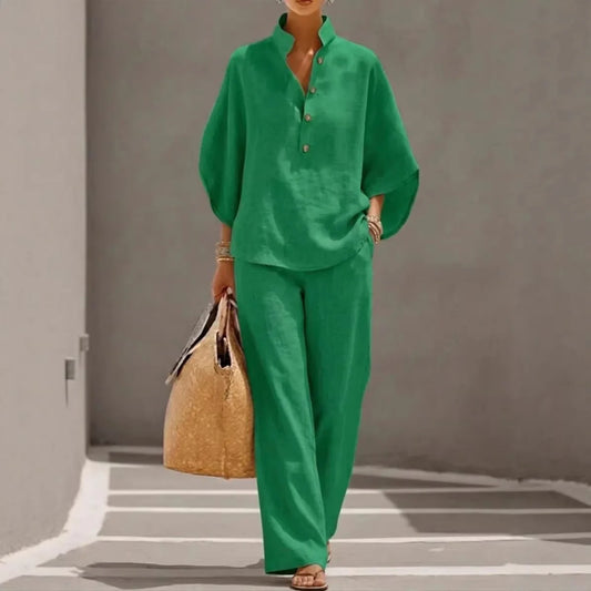 Women's Stand-Collar Top & Trousers Set