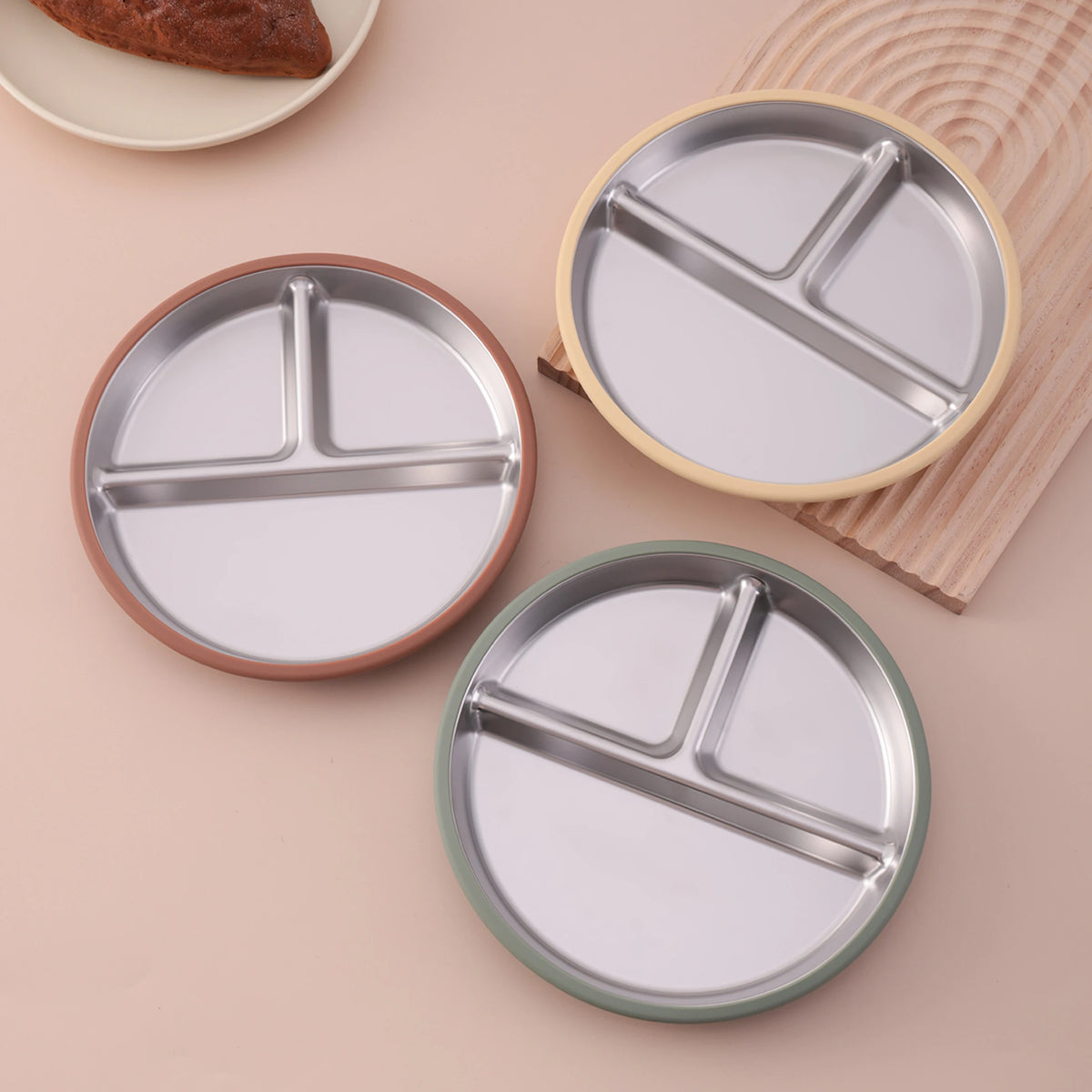 Color Kids 1PCS Stainless Steel Plate Detachable Suction Dishes Baby Feeding Sucker Bowl Food Grade Silicone Food Tray Tableware