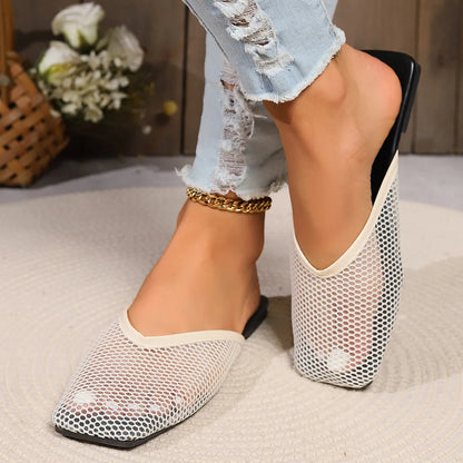 2024 Women's Baotou Slippers Women's Summer Flat Bottom Fashion Outwear Simple Slippers Hollow Breathable Mesh Women's Slippers
