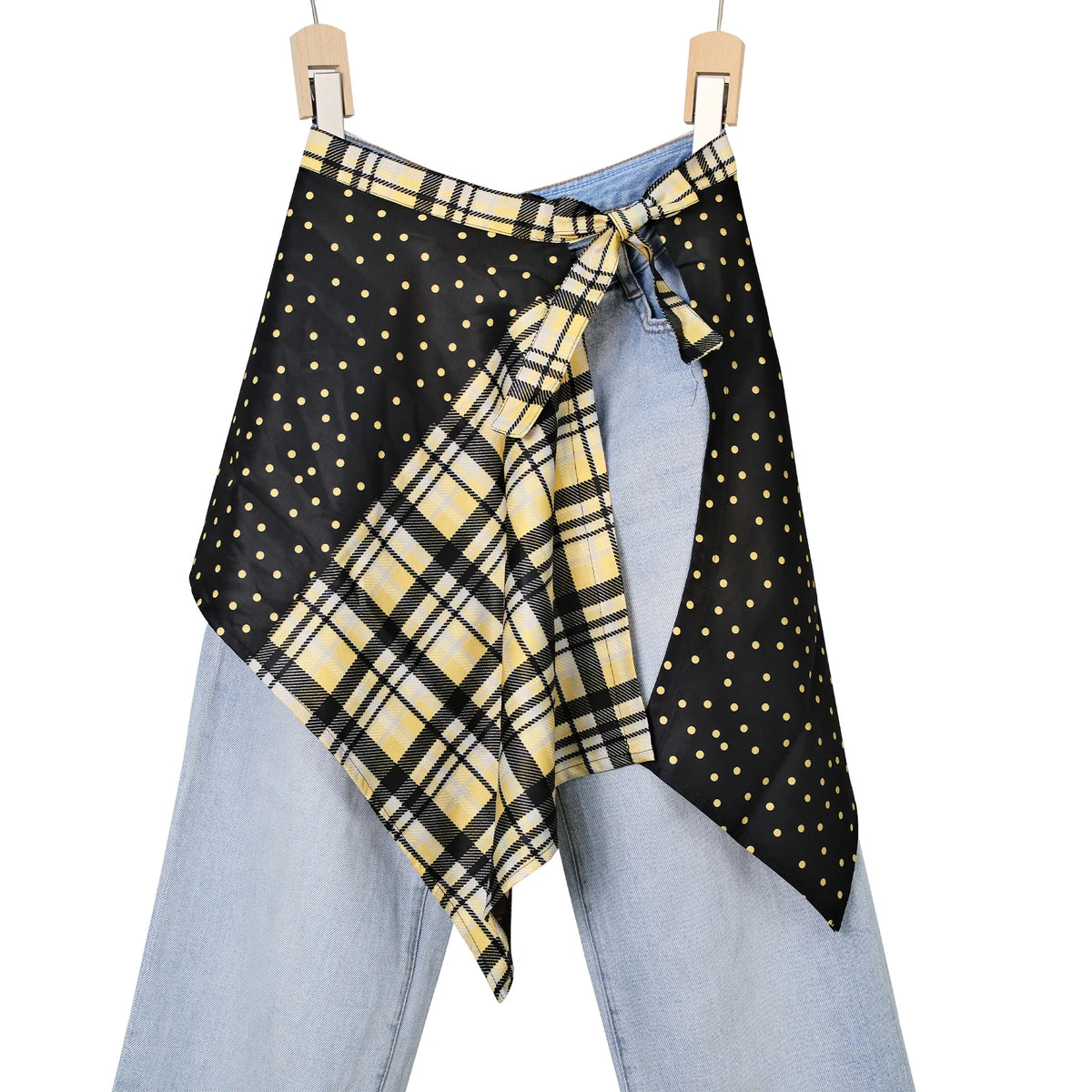 Streetwear Layering Pannier Skirt with Side Tie, Paisley Polka Dot Leopard Print Hem, Multifunctional Apron Skirt for Dresses