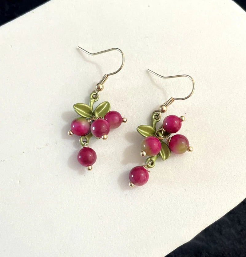 Cute Berries Earring Creative Berry And Leaves Design Beaded Earrings For Gifts Wholesale Cute Fruit Earrings Custom Packaging