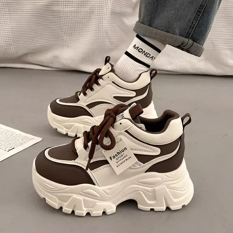 2025 Womens Dad Shoes Korean Thick Bottom High Top Casual Sneakers Fashion Women Increasing 7cm Sneakers Chunky Vulcanized Shoes