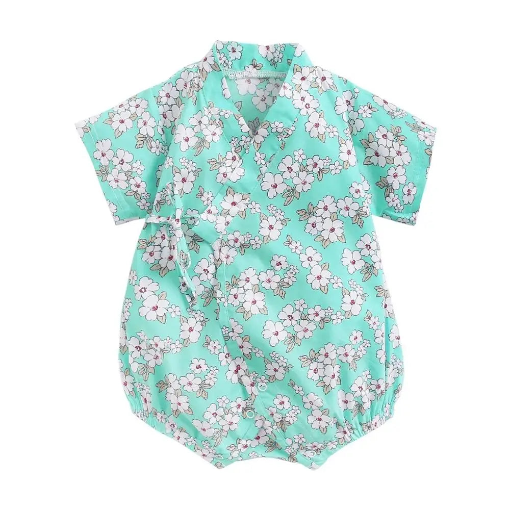 0-18M Summer Baby Girl Boys Clothing  Rompers Jumpsuit Short-sleeved Floral Print  Cute Soft Newborn Infant Baby Kimono Playwear