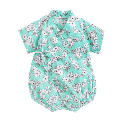 0-18M Summer Baby Girl Boys Clothing  Rompers Jumpsuit Short-sleeved Floral Print  Cute Soft Newborn Infant Baby Kimono Playwear