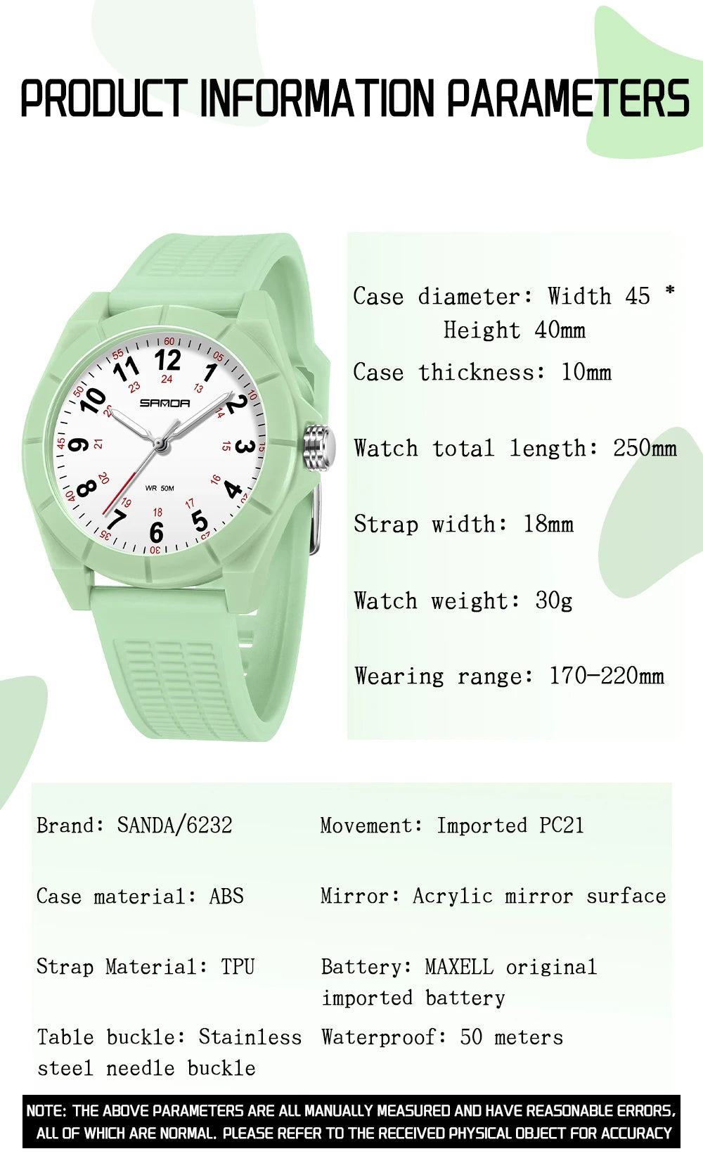 SANDA 6232 Top Brand Nurse Quartz Simple Fashionable With Night Light Waterproof Silicone Strap Student Wrist Watches For Women
