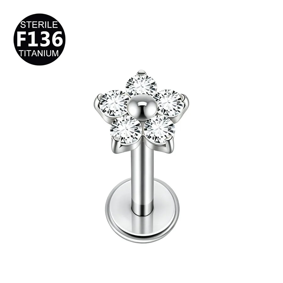 1/5PCS F136 Implant Titanium Earrings Stud,Trendy Flower Zirconia Cartilage Earrings,Tragus Conch Helix Piercing Jewelry