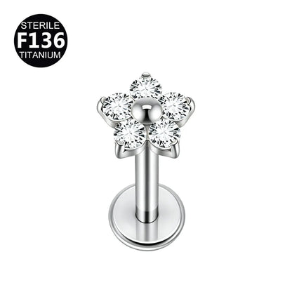 1/5PCS F136 Implant Titanium Earrings Stud,Trendy Flower Zirconia Cartilage Earrings,Tragus Conch Helix Piercing Jewelry