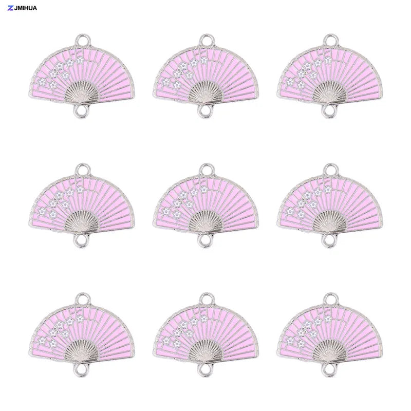 15pcs Enamel Fan Charms Connector Sakura Pattern Pendants For Crafts Jewelry Making DIY Bracelets Earrings Accessories