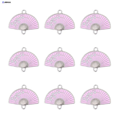 15pcs Enamel Fan Charms Connector Sakura Pattern Pendants For Crafts Jewelry Making DIY Bracelets Earrings Accessories