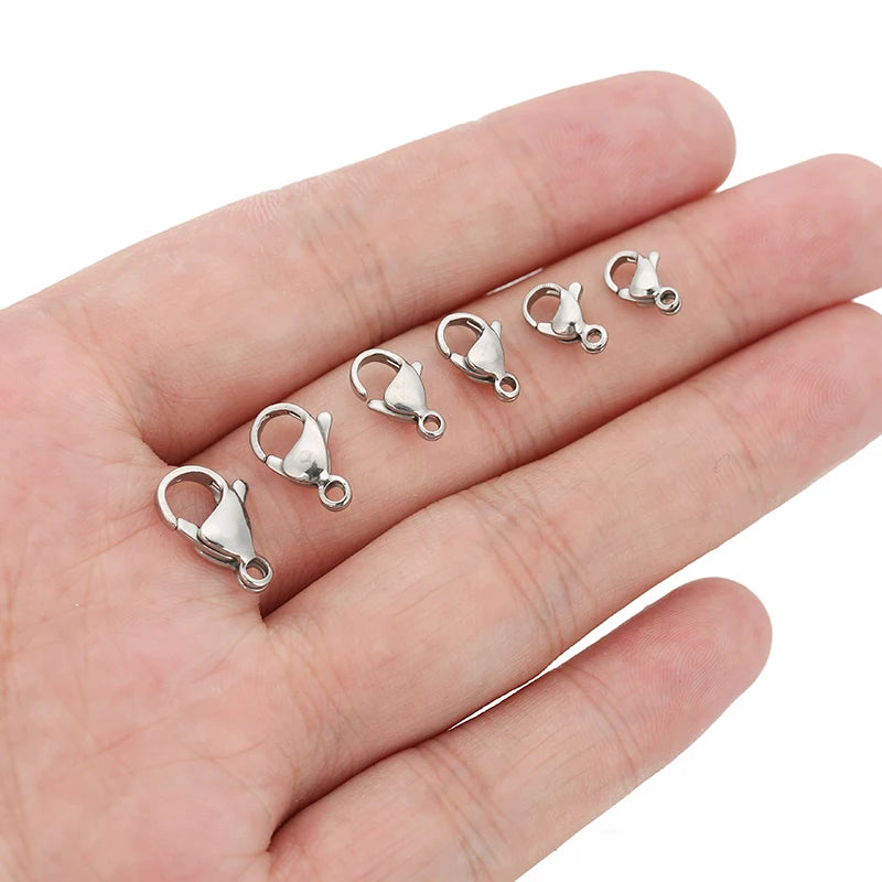 50pcs Stainless Steel Lobster Clasps Hooks for Necklace Bracelet Chains DIY Fashion Jewelry Making Findings Supplies 10mm/12mm