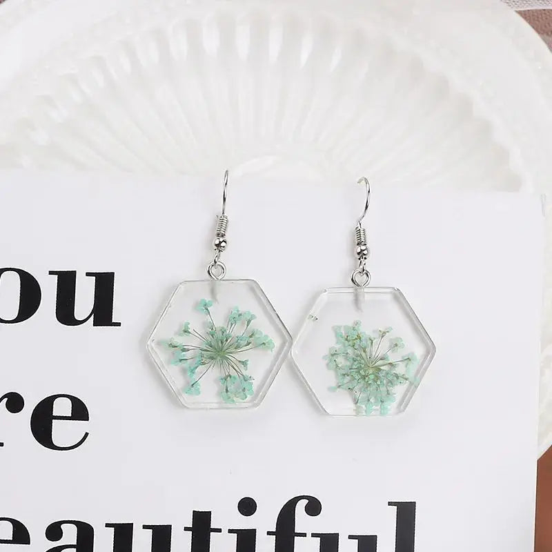 Natural Flower Drop Earrings Unique Epoxy Resin Real Flowers Earrings Elegant Pressed Flowers Earring Wholesale Custom Accessory
