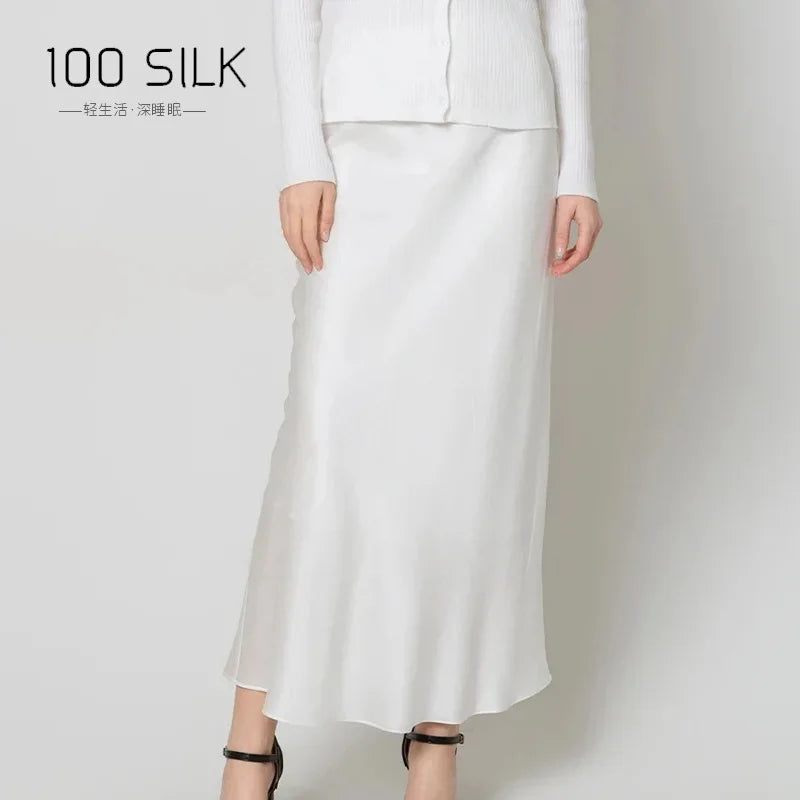 22mm Heavy Silk Skirt Spring and Summer 100% Mulberry Silk Glossy Long Hip Skirt Elastic High Waist Thin Fishtail Skirt