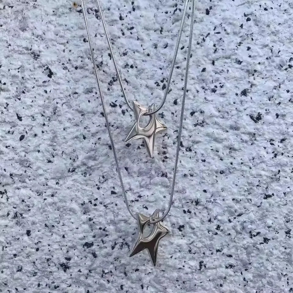 Punk Large Irregular Hollow Star Pendant Stainless Steel Necklace For Women Men Unisex Hip Hop Trending Neck Chain Y2K Jewelry
