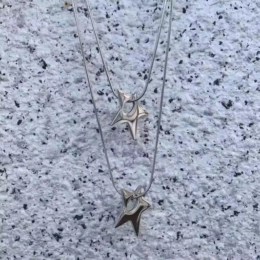 Punk Large Irregular Hollow Star Pendant Stainless Steel Necklace For Women Men Unisex Hip Hop Trending Neck Chain Y2K Jewelry
