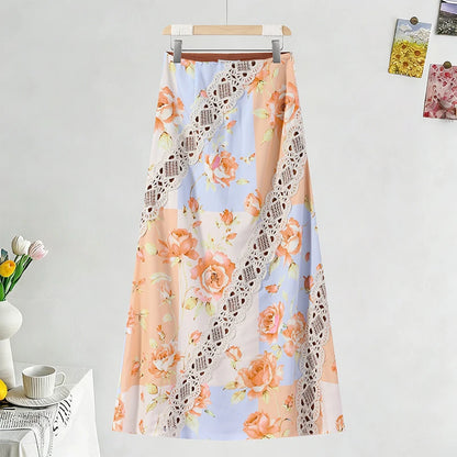 Vacation Floral Printed Cascading Ruffle Skirt Sets Women Sleeveless Sling Top Cake Long Skirts 2026 Summer Holiday Sweet Outfit