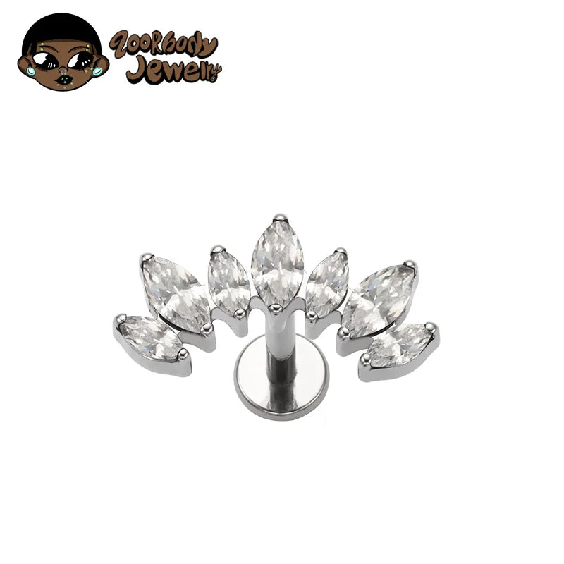 ASTM F136 Titanium Ear Climber Cartilage Helix Earring 16G Curved Marquise CZ Tragus Labret Stud Flat Back Piercing Body Jewelry
