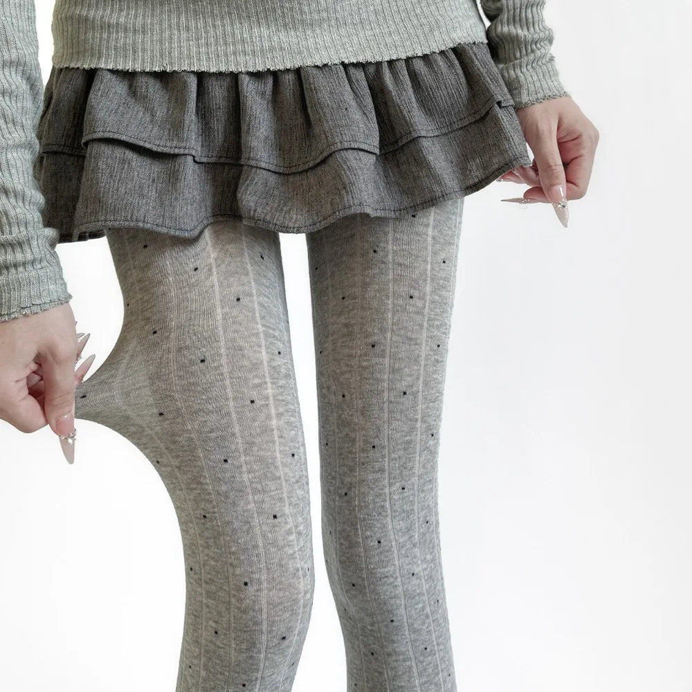 Essential Polka Dot Pattern Pantyhose Ribbed Texture Cotton Material Thigh High Stockings Fashion Comfortable Leggings
