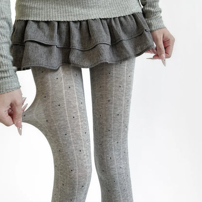 Essential Polka Dot Pattern Pantyhose Ribbed Texture Cotton Material Thigh High Stockings Fashion Comfortable Leggings