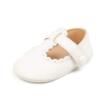 Meckior Baby Girl Soft Sole Scalloped Buckle Crib Shoes Non-Slip Infant First Walkers