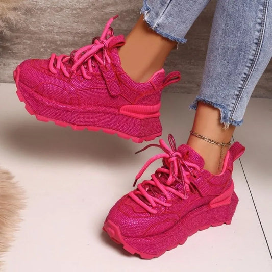 Full Diamond Fashion Sneakers Spring and Autumn New Round Toe Lace-up Platform Non-slip Single Shoes