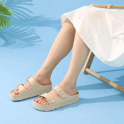 Comwarm New Women's Platform Sandals With Arch Support Lightweight Slip on Eva Slides Summer Beach Sandal with Adjustable Buckle