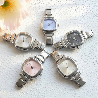 Classic Square Quartz Watch Dial & Connector Stainless Steel Italian Charm Link Fashion Jewelry for Women Men Xmas Gifts ICW070