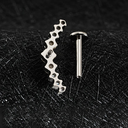 Right Grand ASTM F136 Titanium Arc CZ Cluster Labret Curved Bar Flat Back Stud Earring Helix Cartilage Conch Piercing Jewelry