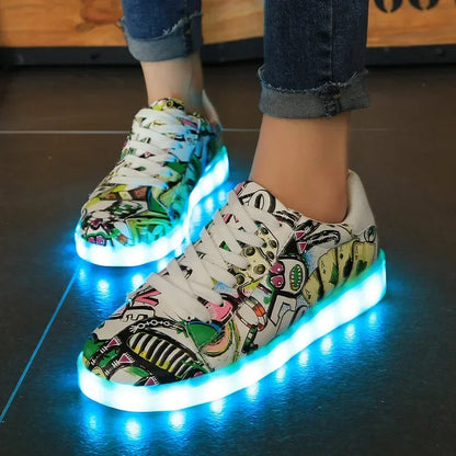 Maogu 2026 Adult Unisex Womens Mens Kid Luminous Sneakers Glowing USB Charge Boys LED Colorful Light-up Shoes Girls Footwear
