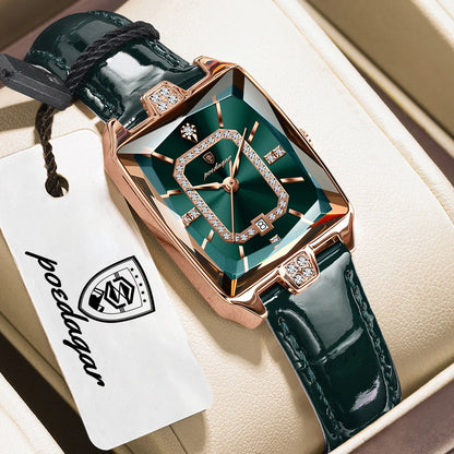 POEDAGAR Top Elegant Women Wristwatch Date Waterproof Leather Rectangle Woman Watch Luxury Original Women's Quartz Watches Reloj