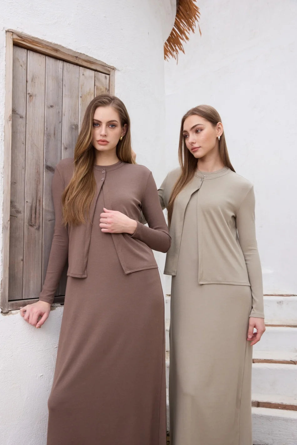 AS SS26  summer woman clothes cardigan + maxi dress set nature fiber ribbing fabric super comfortable clothing
