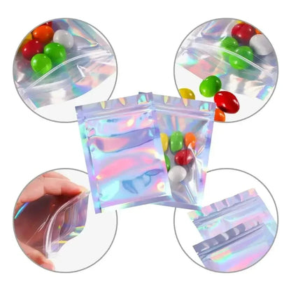 40 PCS Holographic Bag Laser Rainbow Pattern Self Sealing Bag Candy Bag and Front Window Sample Bag
