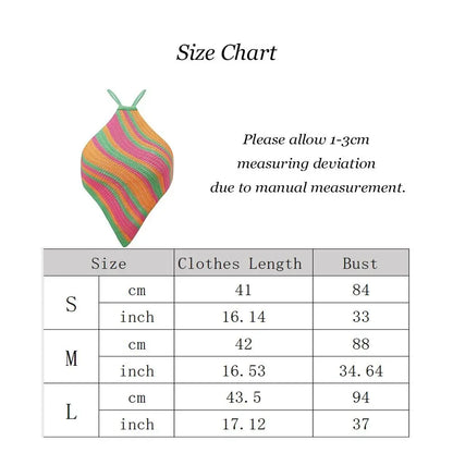 Backless Tank Top Summer Sleeveless Striped Vest Top Asymmetrical Color Lump Halter Crop Top Women