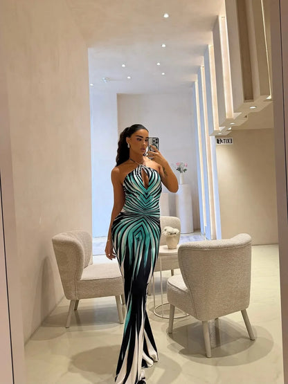 Y2k Geometric Gradient Stripe Jumpsuittie Halter Front Keyhole Backless Slim Fit Flared Floor Length Pants Night Out Outfit 2026