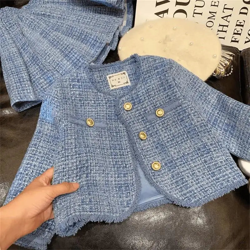 Girl Clothing Sets Plaid Cardigan + Pleated Skirt 2pcs Sets Children's Clothes Girls Skirt Sets Toddler Girl Clothes