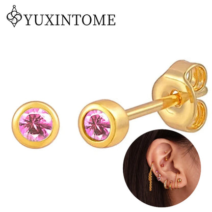 925 Sterling Silver Ear needles Crystal Zircon Small studs Earrings for Women gold-plated round Piercing Earrings New in 2022