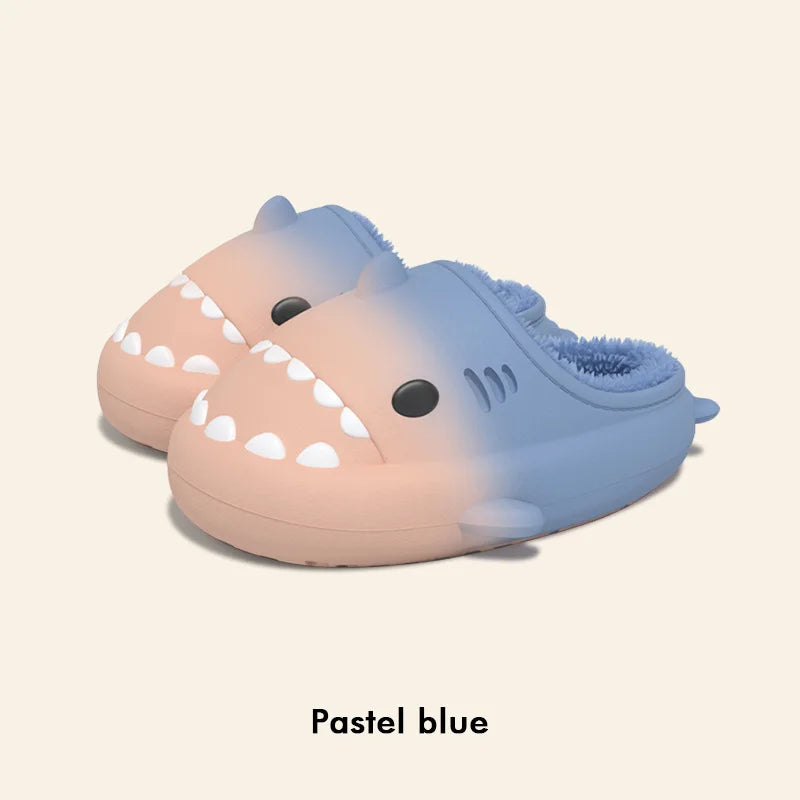 Litfun Fuzzy Shark Slippers For Women Men Winter Indoor Plush Cartoon Cotton Shoes New Outdoor Adults Kids Waterproof Furry Shoe