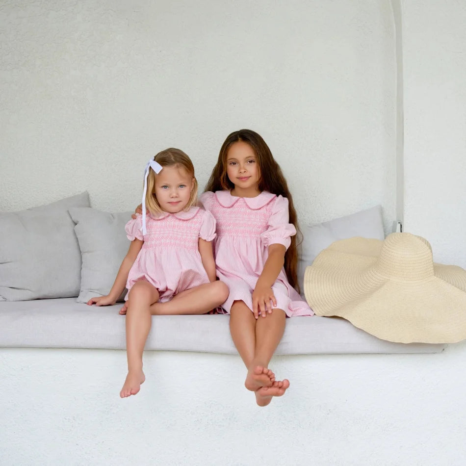 Clearance sale AS SS26 pinstripe blue & pink smocking collection shabbos brother sister family matching 100% cotton clothing