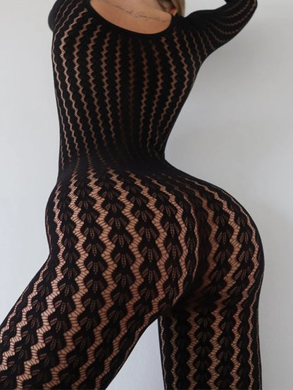 Sexy See Through Jumpsuits for Woman Summer One Pieces Night Club Party Romper Jumpsuit Women Black Long Sleeve Bodycon Jumpsuit