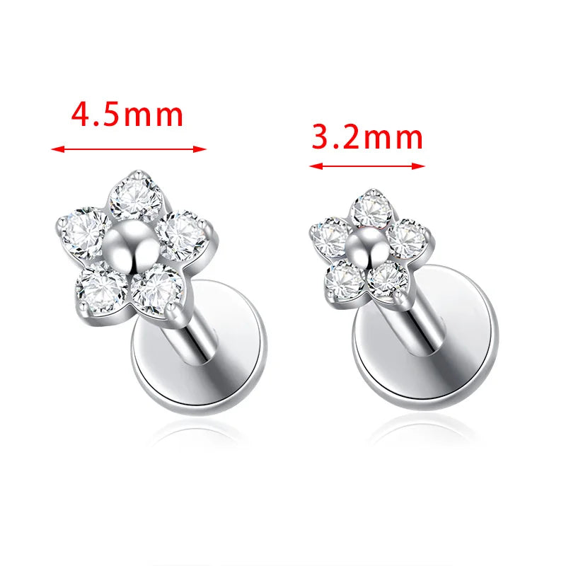 G23 Titanium Colorful Flower Lip Piercing Women 16G 18G Snowflake Heart CZ Tragus Cartilage Helix Conch Daith Earrings Piercing