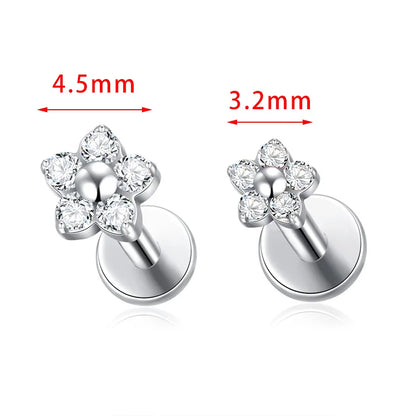 G23 Titanium Colorful Flower Lip Piercing Women 16G 18G Snowflake Heart CZ Tragus Cartilage Helix Conch Daith Earrings Piercing