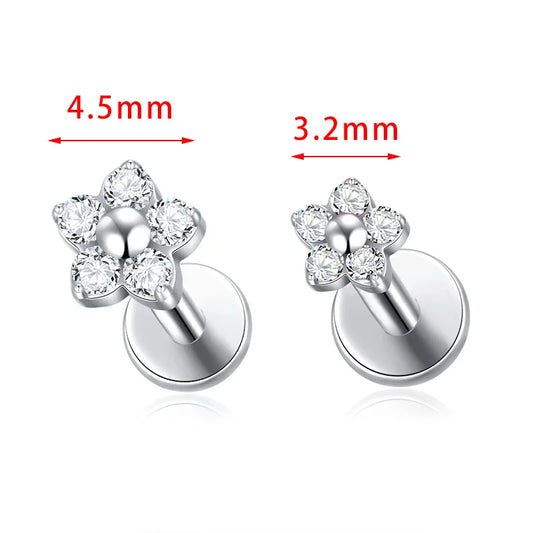 G23 Titanium Colorful Flower Lip Piercing Women 16G 18G Snowflake Heart CZ Tragus Cartilage Helix Conch Daith Earrings Piercing