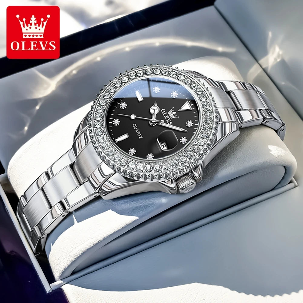 OLEVS 9945 Elegant Original Watches For Woman Quartz Watch Waterproof Luminous Automatic Date Ladies Watch Gifts Diamond Bezel