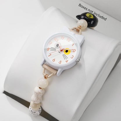 Lovely Cat Women Quartz Watch Adjustable Beaded Chain Bracelet Watches Relogio Feminino Girls Clock Gift (Without Box)