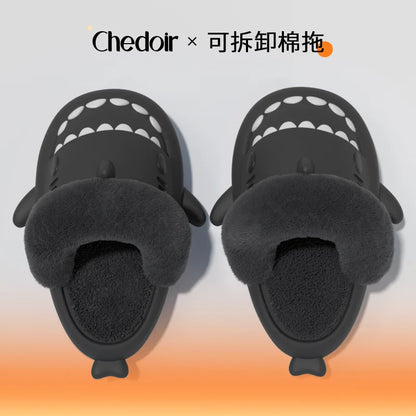Litfun Fuzzy Shark Slippers For Women Men Winter Indoor Plush Cartoon Cotton Shoes New Outdoor Adults Kids Waterproof Furry Shoe