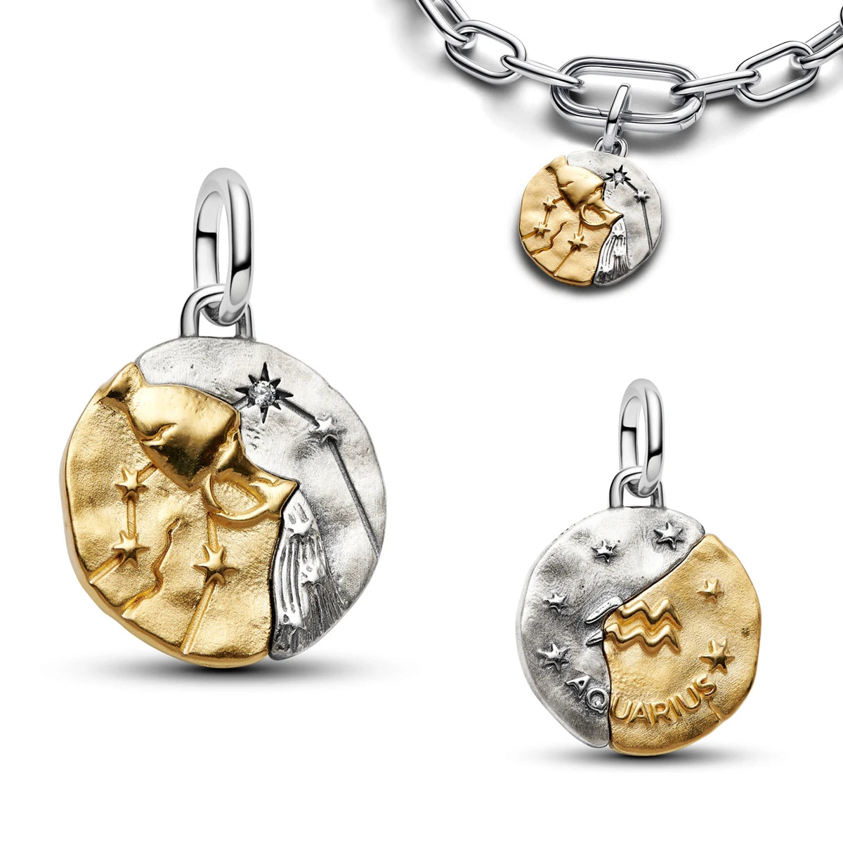 925 Sterling Silver Zodiac Coin Charms 12 Constellation Coin Pendant Crystal Lucky Amulet Beads Bracelet Necklace DIY Jewelry