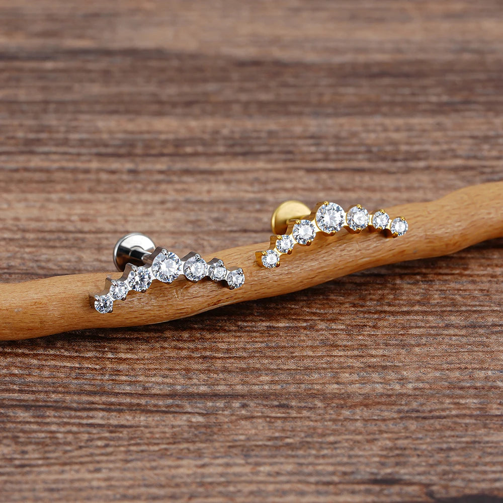 Right Grand ASTM F136 Titanium 16G CZ Cluster Climber Stud Earring Labret Helix Tragus Cartilage Stud Flatback Piercing